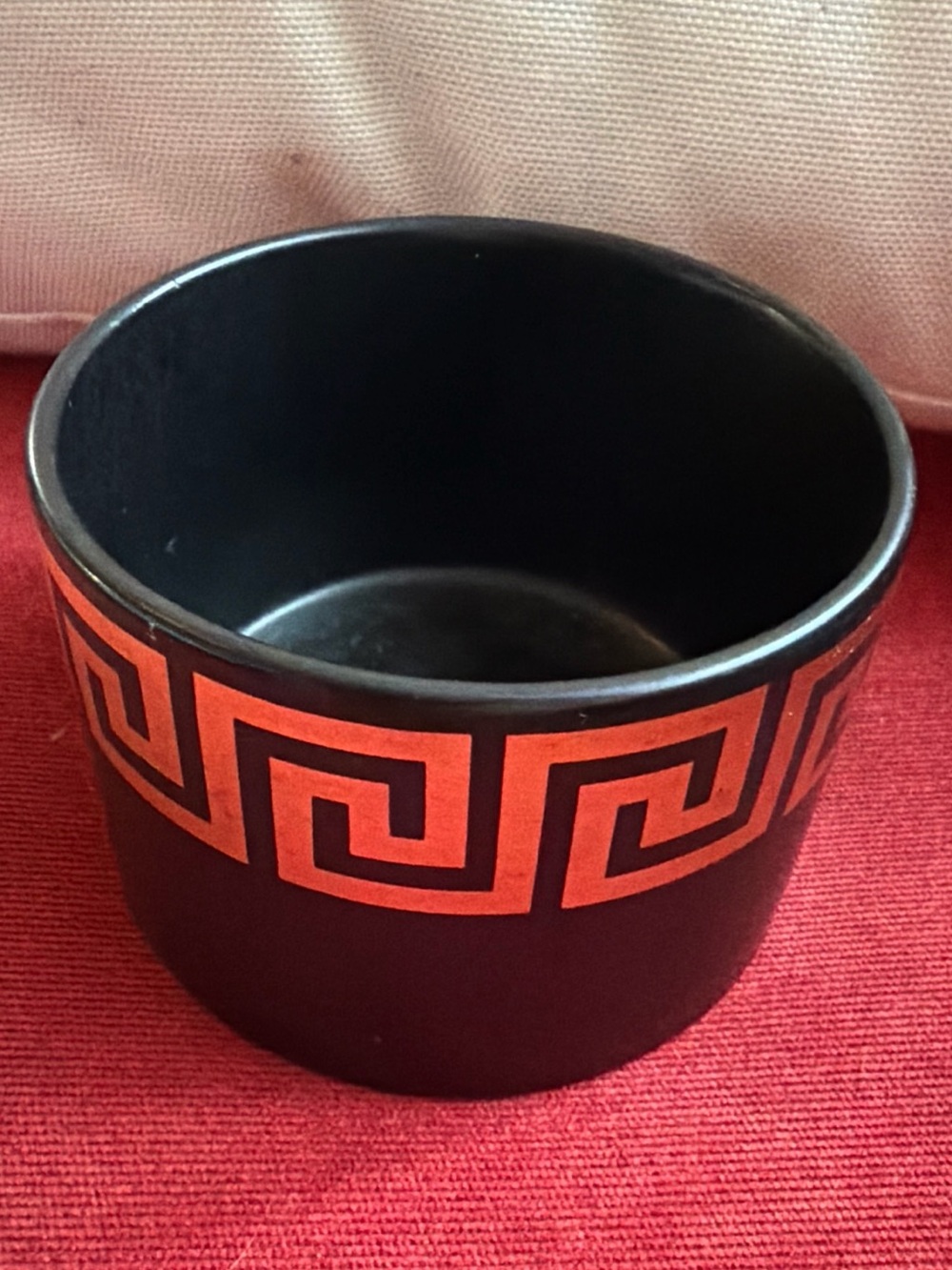 Antique Portmeirion Black Ceramic Bowl With Gold Greek Key